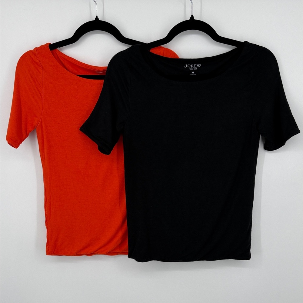 J. Crew Form Knit Modal Vibrant Orange & Black Short Sleeve Tee Lot Women’s XS